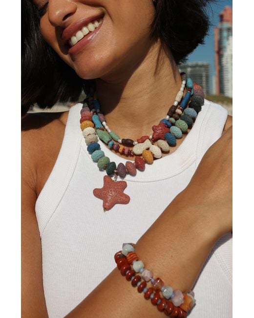 Hannah B. Jewelry Red Lava Stone Starfish Necklace