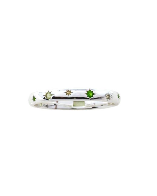 NASI SILVER Green Scatter Band Both Sides Now Ring Earth Edition Star Ring
