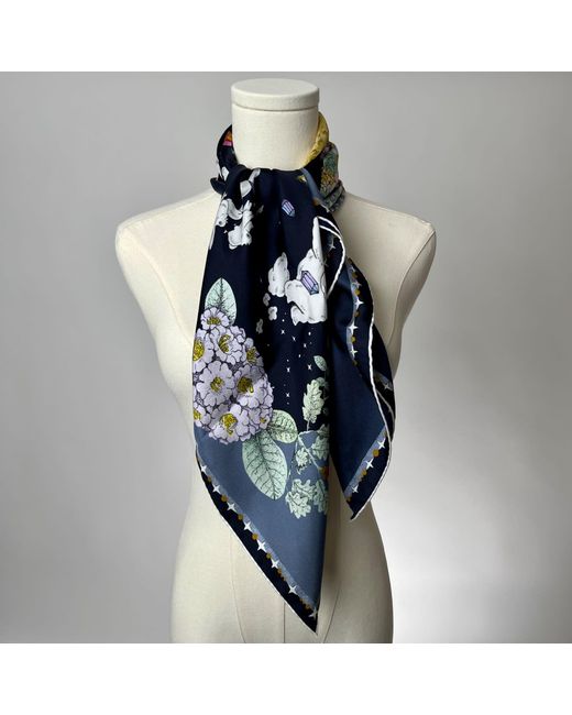 Wenzi Blue Moonlit Menagerie Hand Painted Mulberry Silk Square Scarf