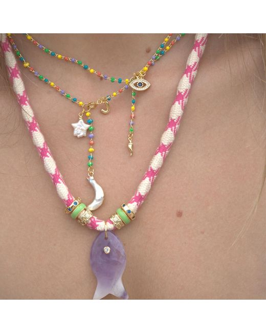 Alexie of Athens Red Psarou Gemstone Fish Cord Necklace