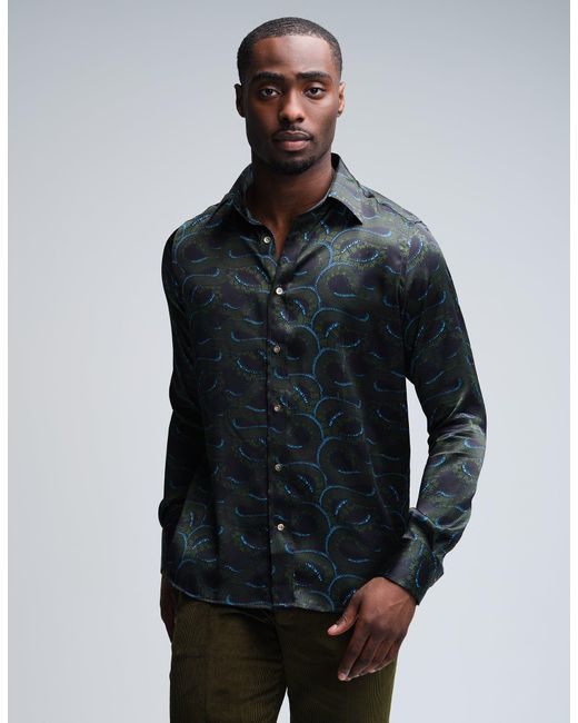 Gresham Blake Green Midnight Snakes Silk Shirt for men