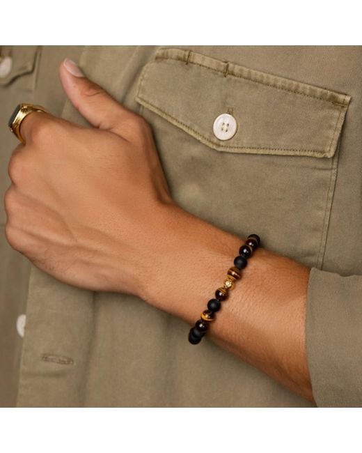 Nialaya Black Wristband With Matte Onyx And Tiger Eye for men