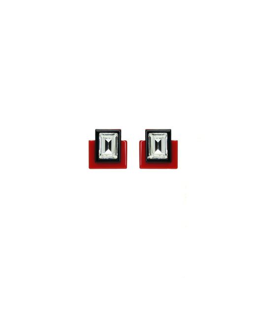 Gissa Bicalho Red Handmade Acrylic Earring S Deco Rectangular Cut-Off Stone