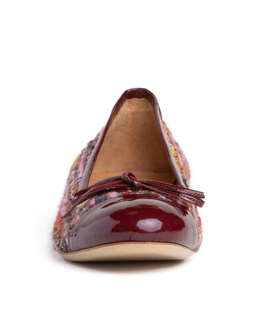 Beautiisoles by Robyn Shreiber Made in Italy Red Beatrice Burgundy Linen & Patent Leather Ballerina