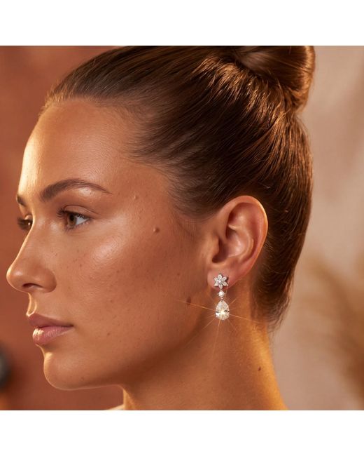 Latelita London White Sunflower Moissanite Drop Earrings