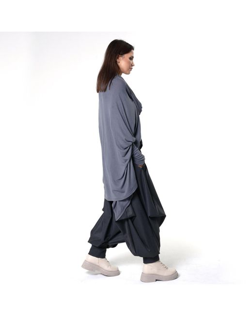 Metamorph Blue Extravagant Tunic With Scarf Collar