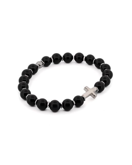 Ebru Jewelry Black Sterling Cross Onyx Beaded Bracelet for men