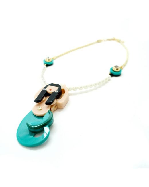 Gissa Bicalho Multicolor Handmade Acrylic Necklace Mermaid And Pearls
