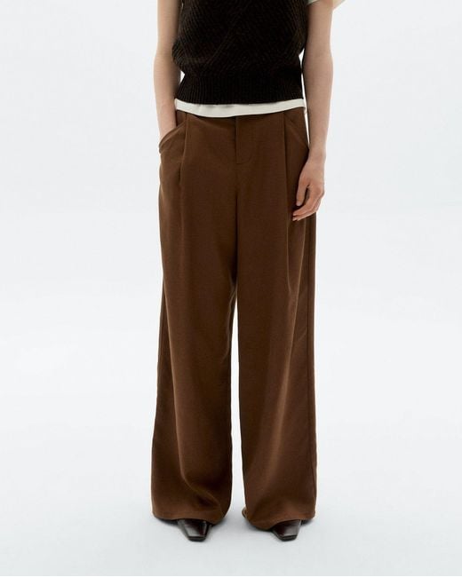 Thinking Mu Brown Wide Leg Pleat Molly Pants