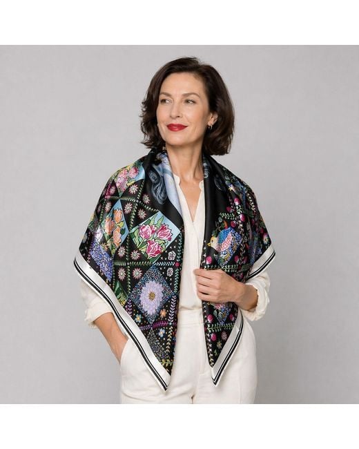 Wenzi Blue The Starlit Rider Hand Painted Pattern Double Sided Silk Twill Scarf