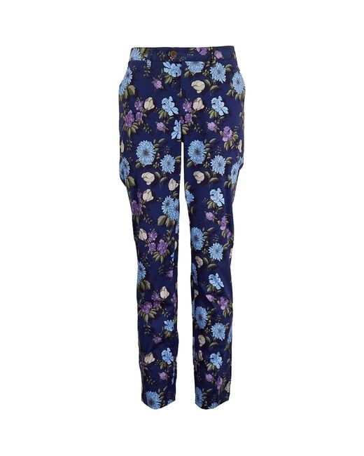 Lords of Harlech Blue Soft Stretch Floral Printed Chinos for men