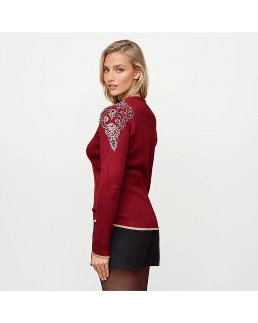 Otthie Purple Christmas Burgundy Embellished Knit Jumper