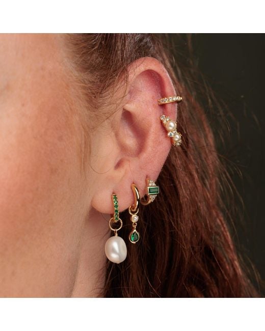 Scream Pretty Metallic Emerald Teardrop & Pearl Charm Hoop Earrings