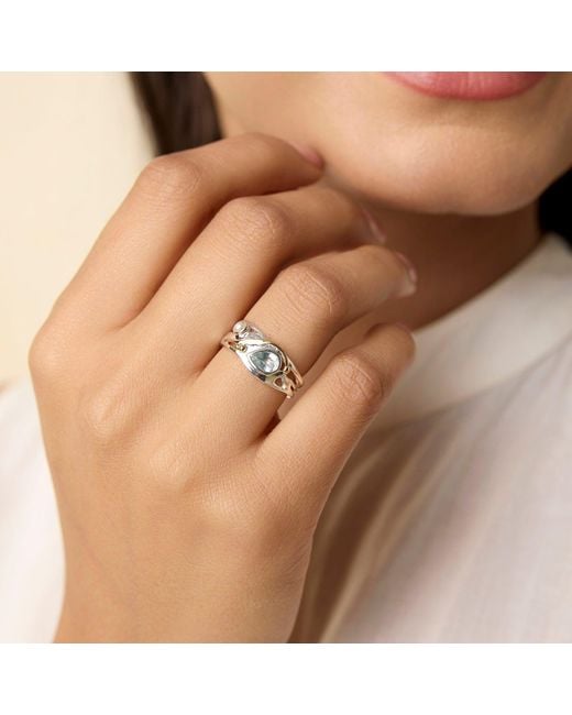 Isla Silver White Freshwater Pearl & Teardrop Topaz Ring