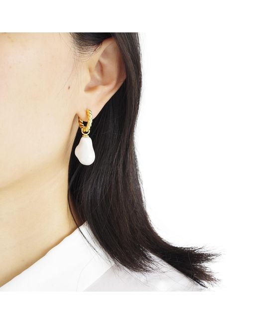 POPORCELAIN Metallic Porcelain Baroque Pearl Hoop Earrings