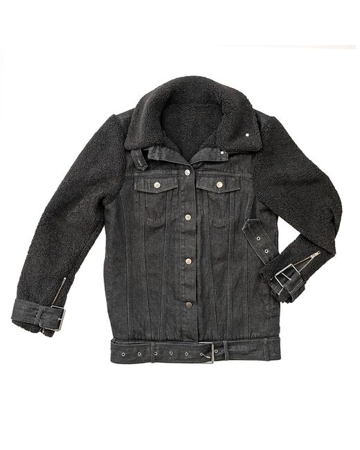 Circular Path Black Teddy Denim Moto Jacket