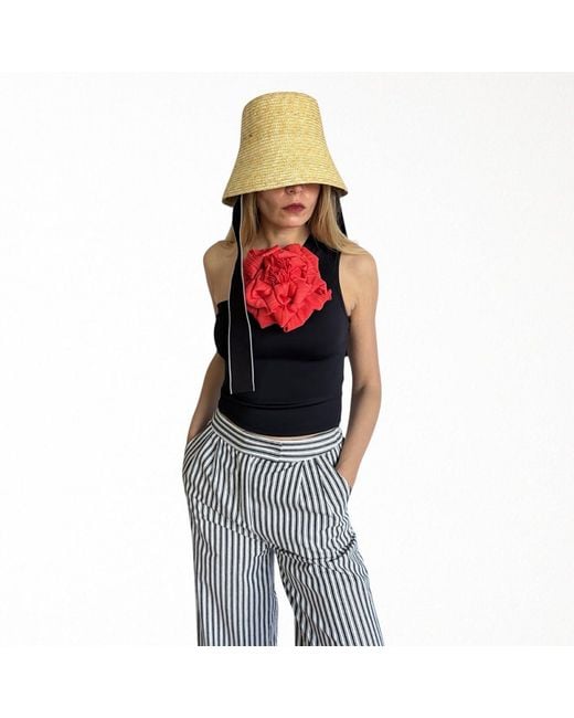 London Atelier Byproduct Red One Shoulder Top With Flower Pin