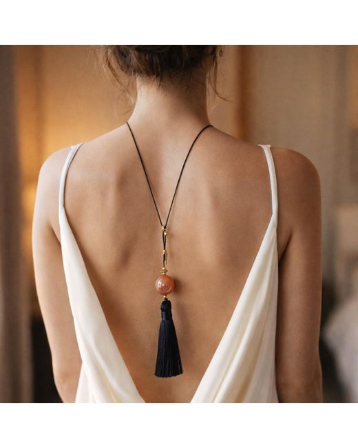 Babaloo Black Nocturne Rose Quartz Tassel Pendant Necklace