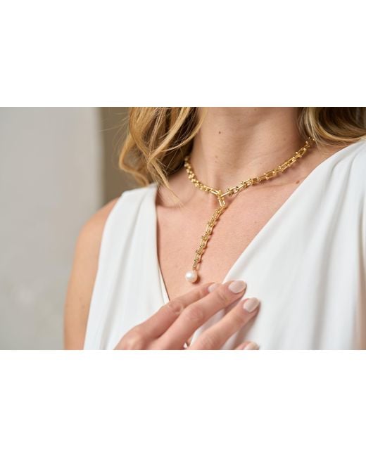 Pearls of the Orient Online Metallic Decus Cultured Freshwater Pearl Drop On Chunky Chain