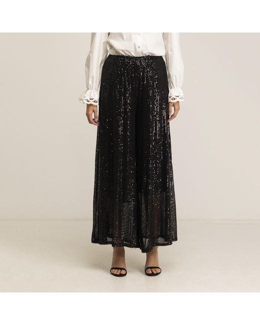 Tantra Spain Sl Black Straight Sequinned Trousers With Elastic Waistband And Lining
