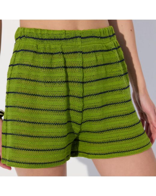 Thisisu Collection Green Solea Striped Knit Beachwear Shorts