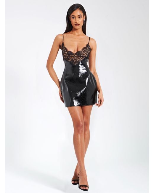 Miss Circle New York Black Shelby Vegan Leather With Lace Mini Dress