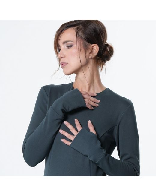 Metamorph Blue Maxi Draped Dress With Thumbhole Sleeves