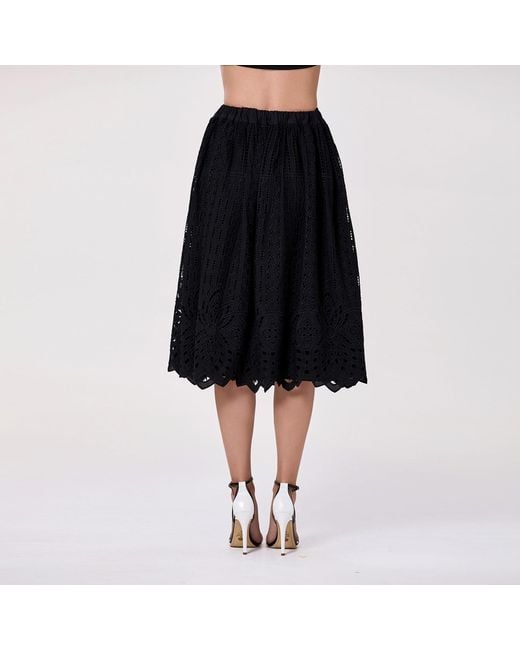 Smart and Joy Black Embroidered Cotton Midi Skirt