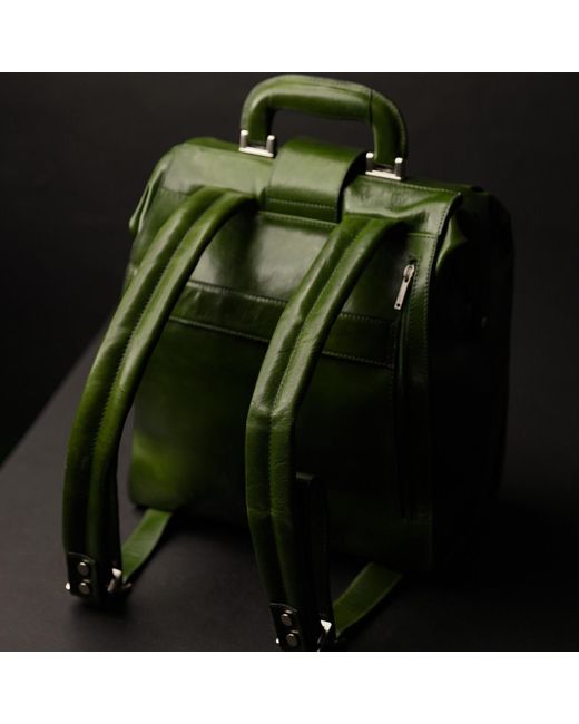 Time Resistance Green Leather Backpack for men