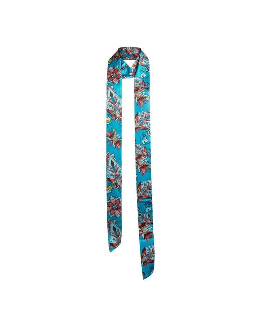 Janara Jones Blue Floral Paisley Satin Skinny Long Scarf
