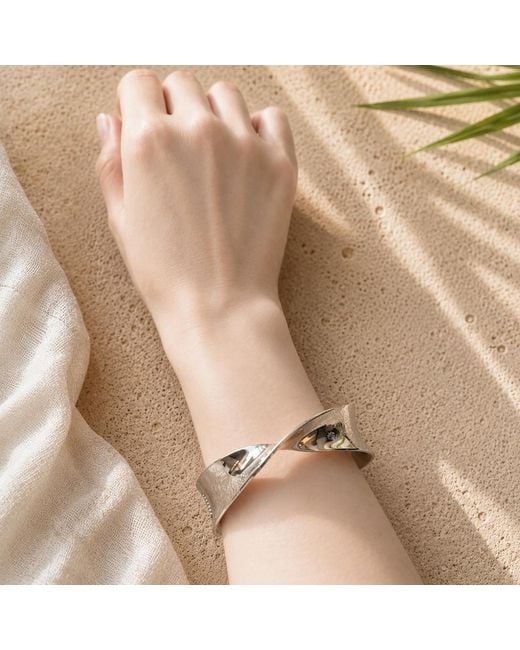 Rare Matters Jewelry Metallic Modern Sculptural Stainless Steel Hinge Cuff Bracelet