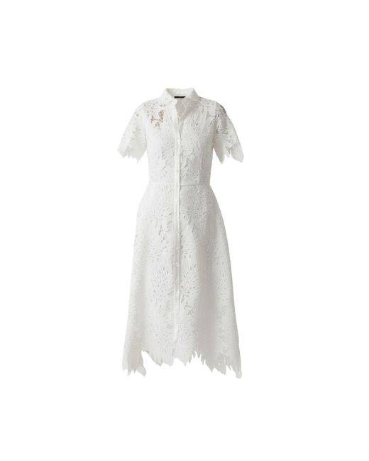 IZABELA MANDOIU White Embroidered Lace Midi Shirt Dress With Side Pockets