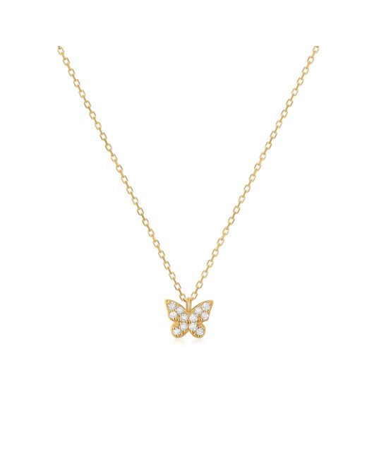 KAMARIA Metallic Tiny Butterfly Charm Necklace With Diamonds