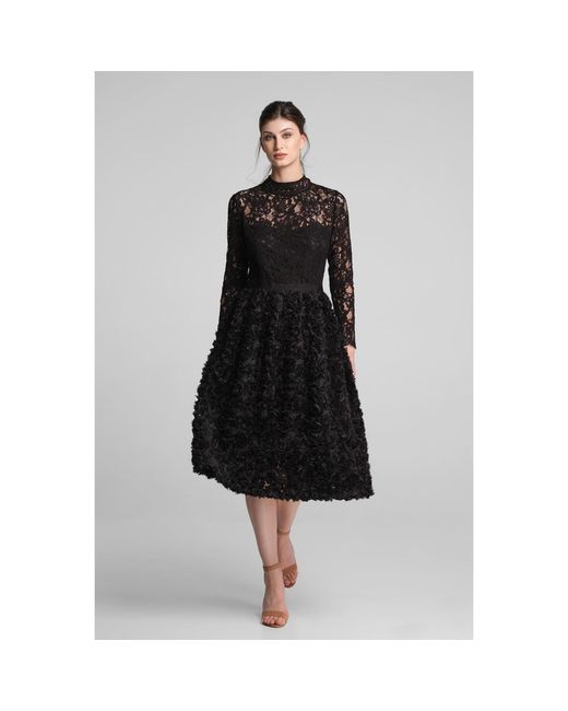Rumour London Black Grazia Midi Dress With Lace Bodice And Ruffled-Tulle Skirt