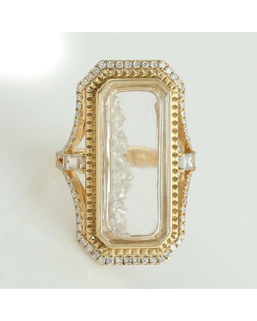 Artisan Metallic Glass And Sapphire Shaker Ring With Diamond Accents