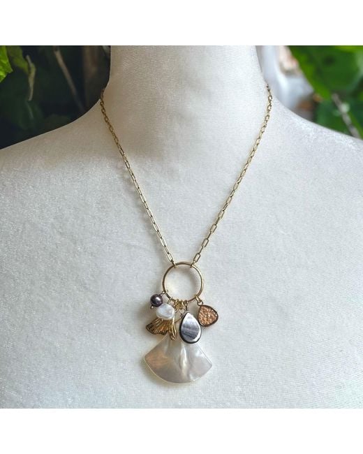 Rare Matters Jewelry Metallic Radiance Charm Necklace – Natural Shell & Mermaid Tail