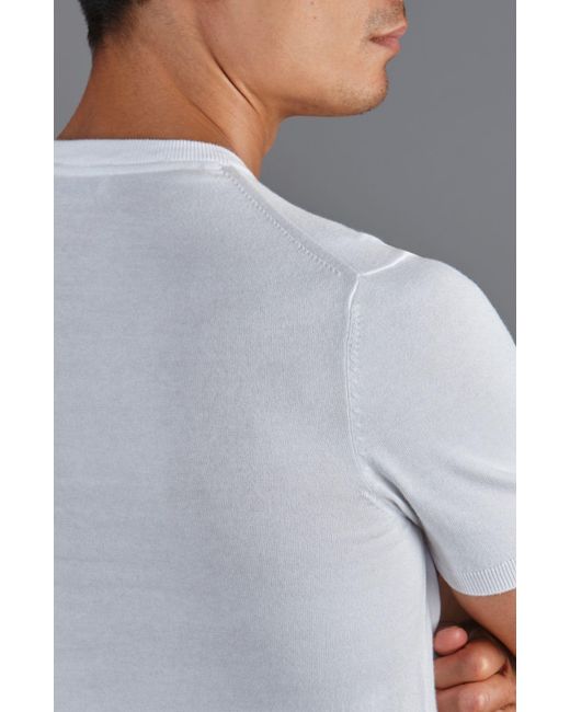 Paul James Knitwear White Ultra Fine Cotton Hudson High V Neck Knitted T-Shirt for men