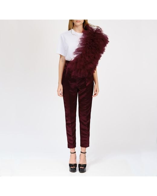 LIA ARAM Red Regular Tee With Asymmetric Tulle Panel