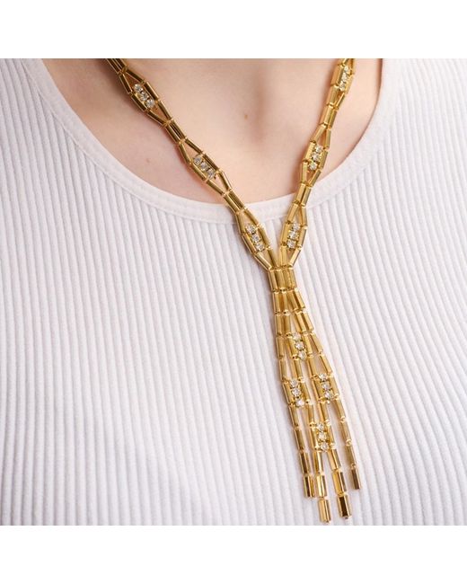 Caramel Vintage Jewellery Metallic Crystal Bar Lariat Necklace