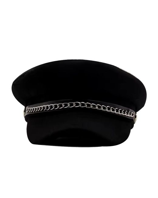 Chanel Joan Elkayam Black Chain Trim Detailed Wool Blend Baker Boy Hat