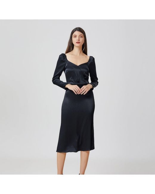 Smart and Joy Black Heart Cleavage Satin Dress