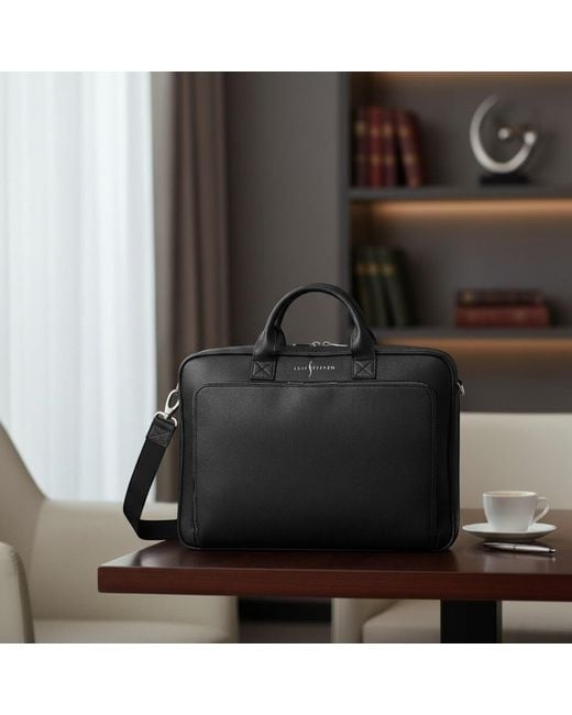Luis Steven Black Briefcase- Pebble Leather for men