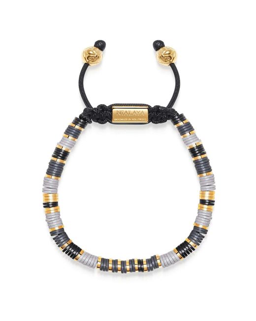 Nialaya Black Beaded Bracelet With Grey And Gold Disc Beads for men