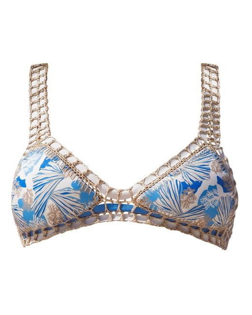 Luxsea Swimwear Blue Reversible Tropical Print/ Crochet Bikini Top