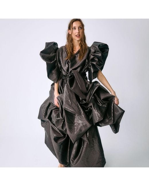 Miro Misljen Black Sequined Ruffled Wrap Dress