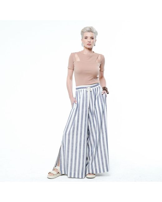 Metamorph Blue Striped Linen Palazzo Pants