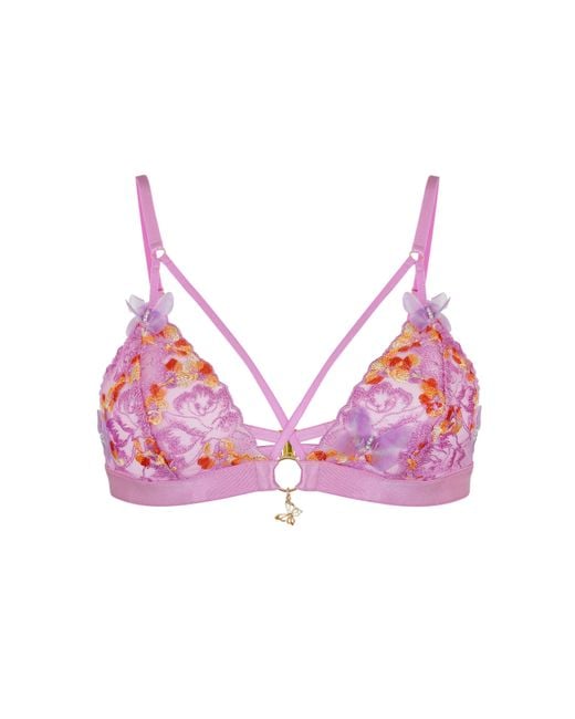 Empress Mimi Pink Madame X Lace Strappy Bralette With Butterfly Detail