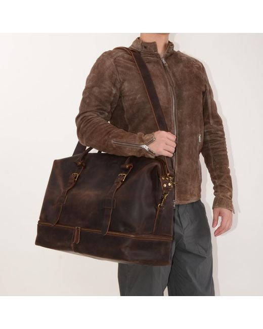Touri Brown Genuine Leather Holdall Weekender With Extra Compartment for men