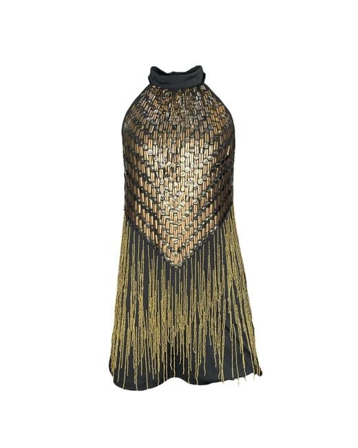Any Old Iron Green Goldy Beaded Fringe Mini Dress