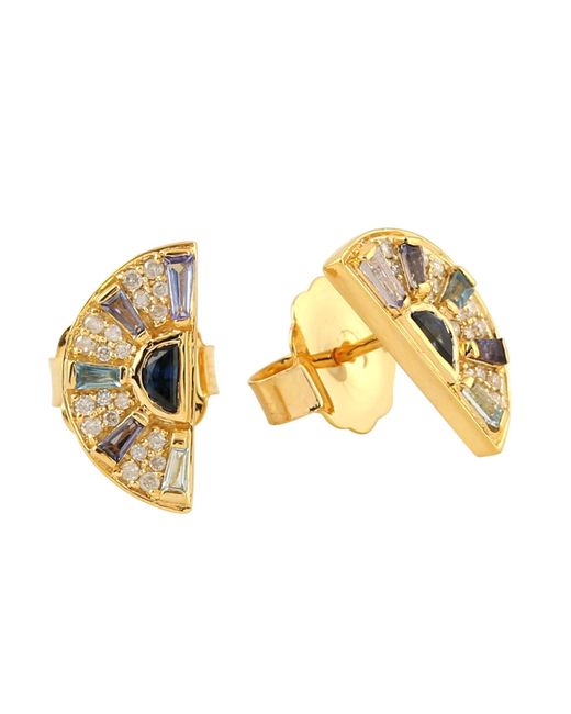 Artisan Metallic 18k With Diamond Sapphire Lolite Tanzanite Aquamarine Sunrise Stud Earrings
